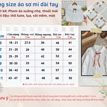 Áo sơ mi trắng dài tay học sinh tiểu học size 6 -10 Áo sơ mi trắng dài tay học sinh tiểu học size 6 -10