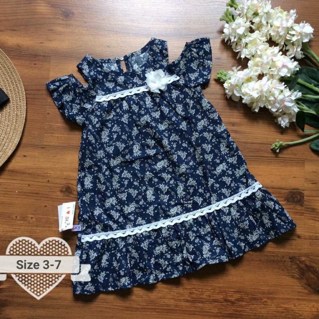 Váy thô tay trễ hoa ngực size 3-7-