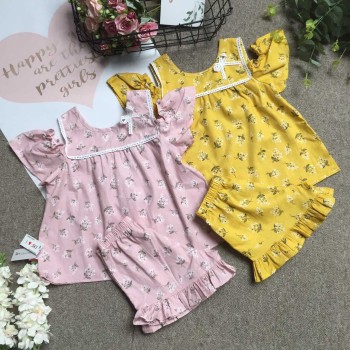 Bộ hoa thô bé gái tay trễ ngực ren size 4 -8