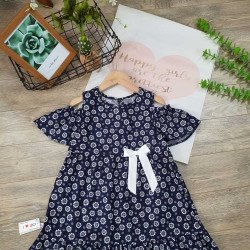 váy hoa thô nơ eo đuôi cá tay trễ size 7-10 - v39184