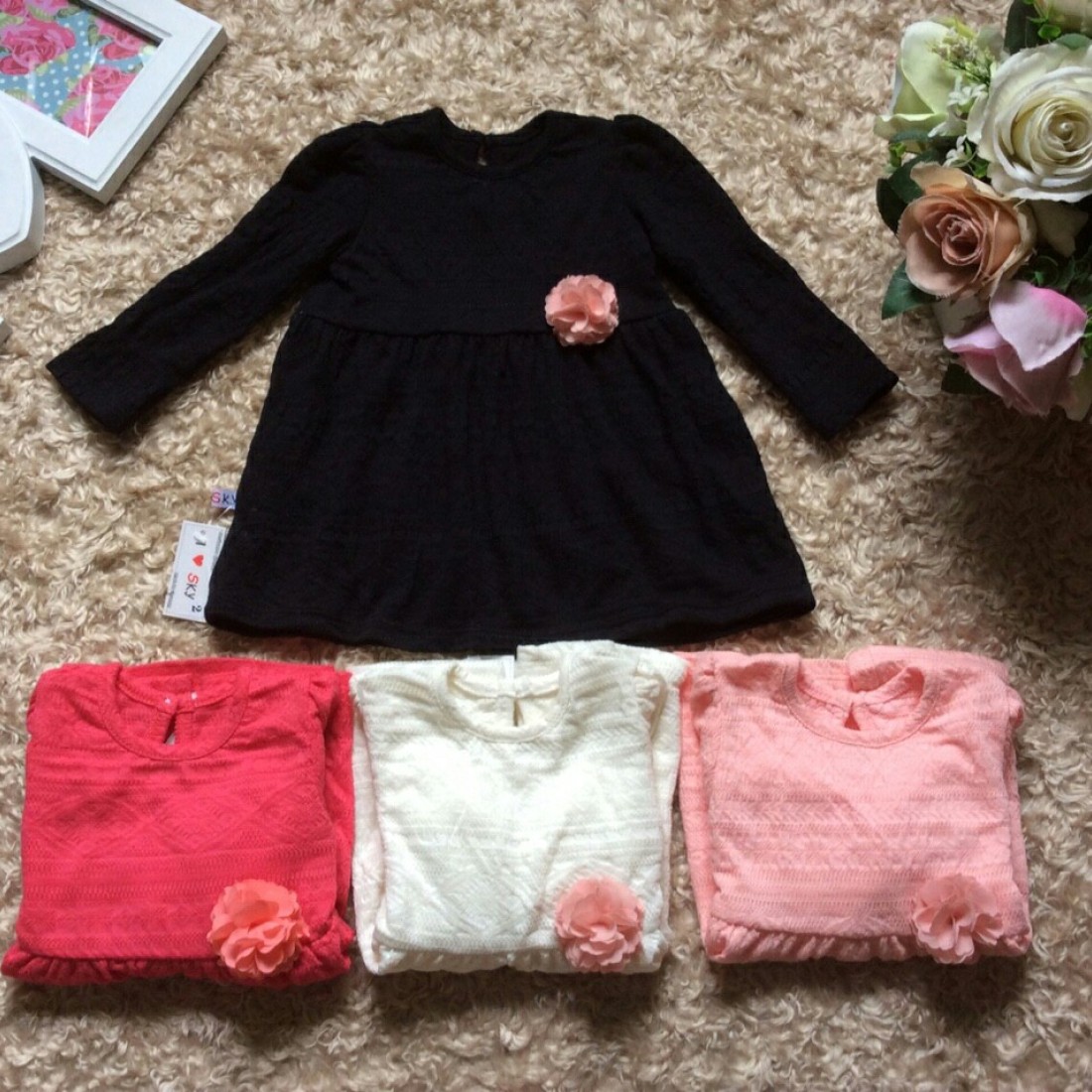 Áo váy len phối hoa đính ngực  size 2-6-