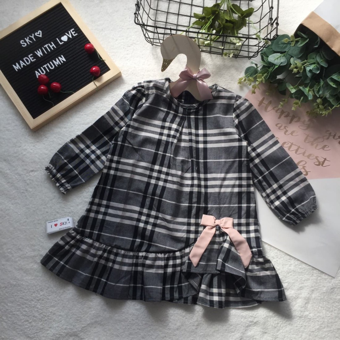 váy kẻ đuôi cá vạt lệch size 4-8-