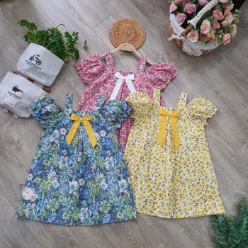 Váy hoa 2 dây tay trễ size 2-6