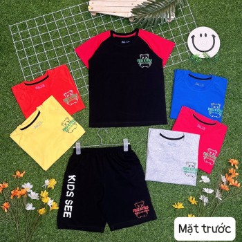 bộ cotton bé trai in hinh gấu size 10 - 16